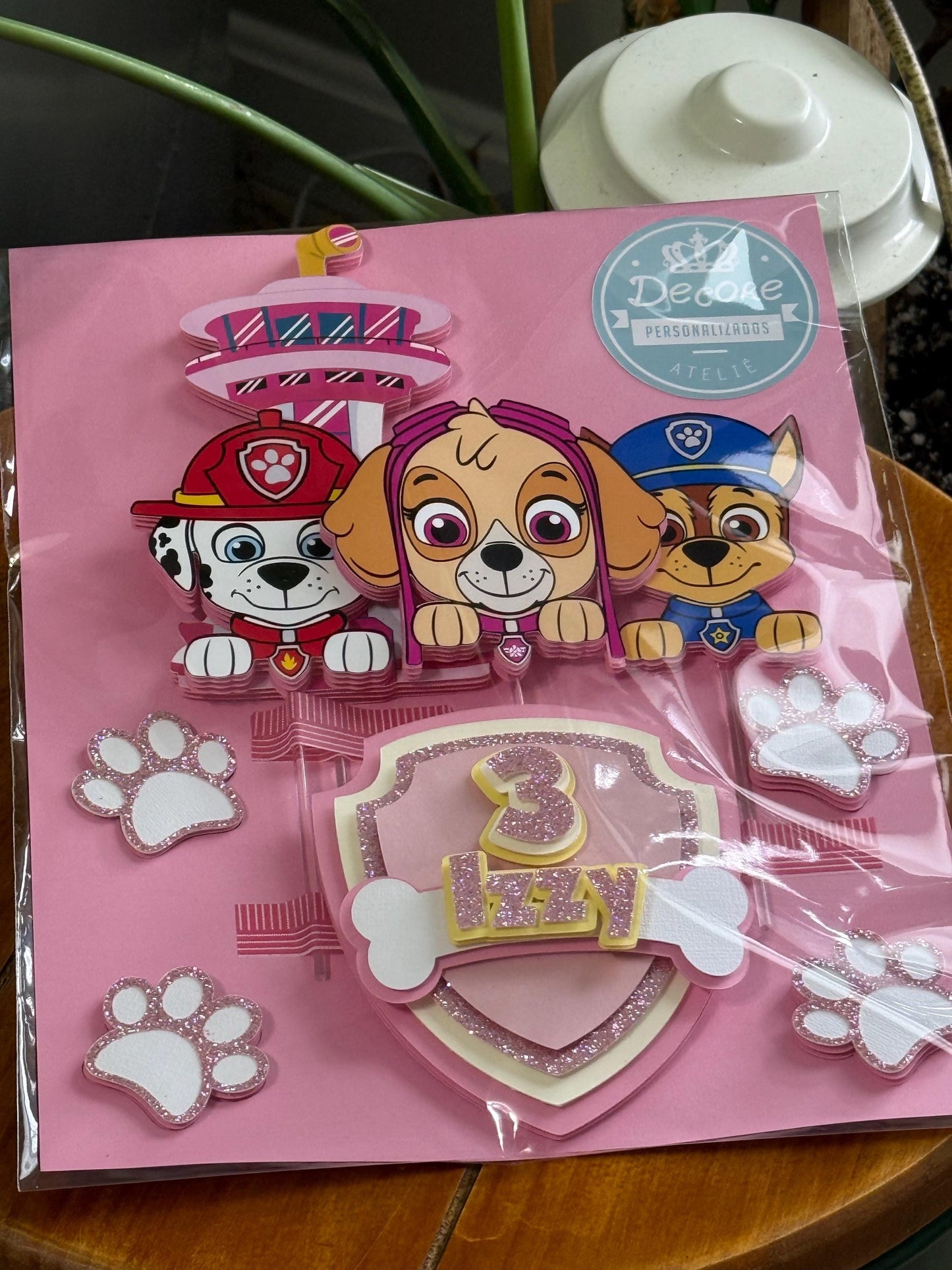 Pink Doggie Patrol Customized Cake Topper