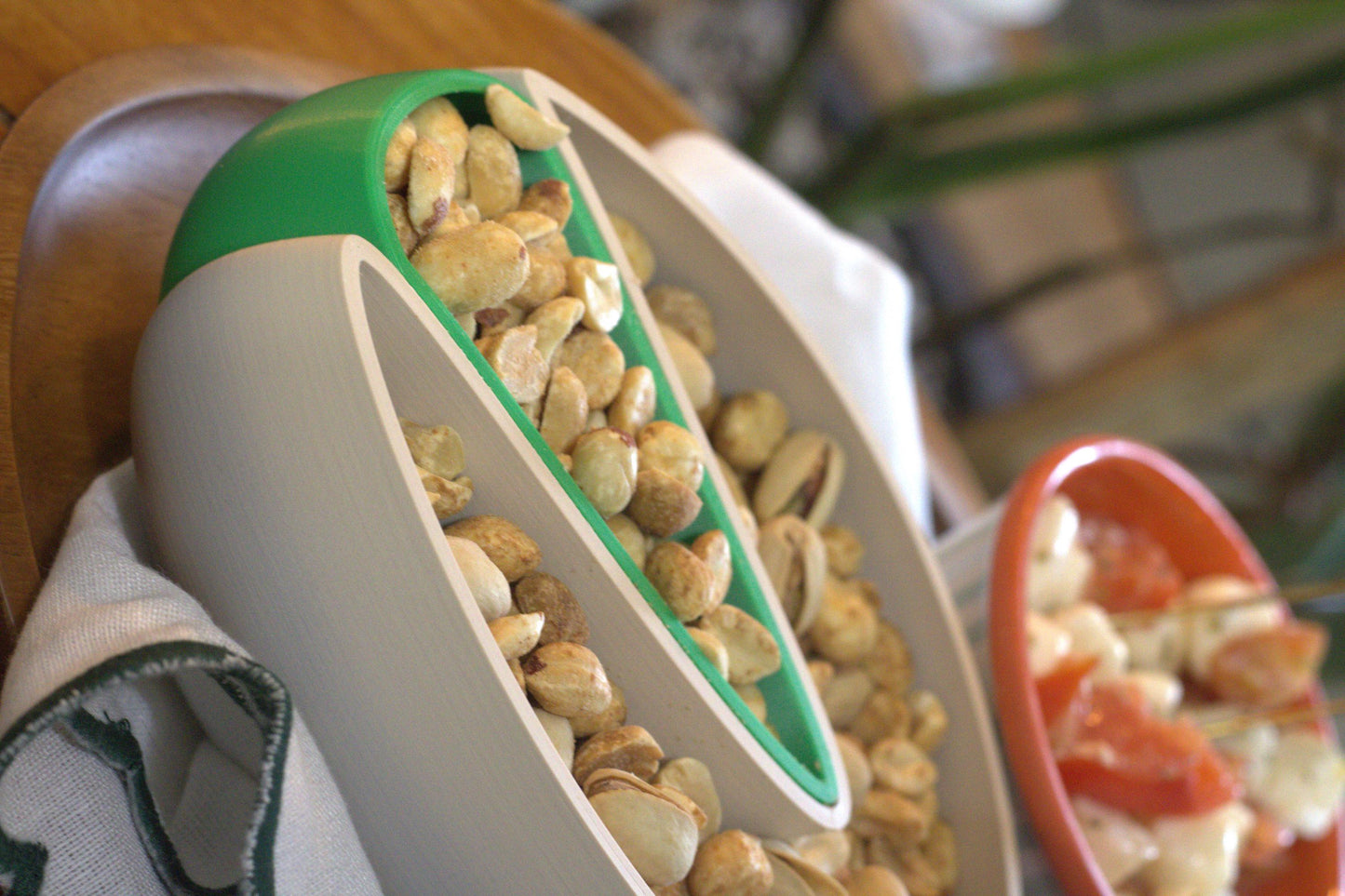 Double Snack Bowl with Shell Tray, Pistachio Olive Edamame Serving