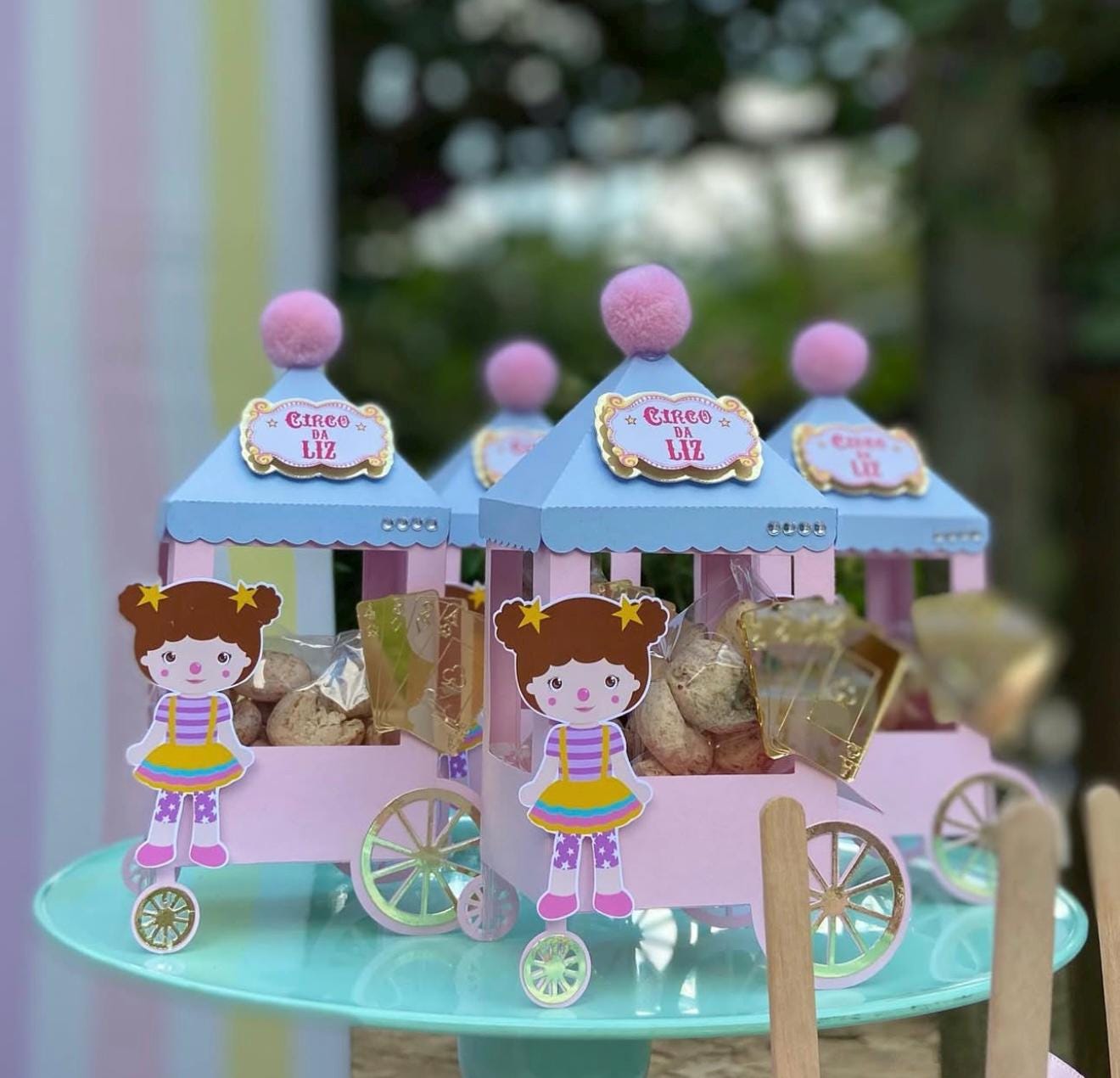 Pink Circus Party Popcorn Cart Treat Box set of 4