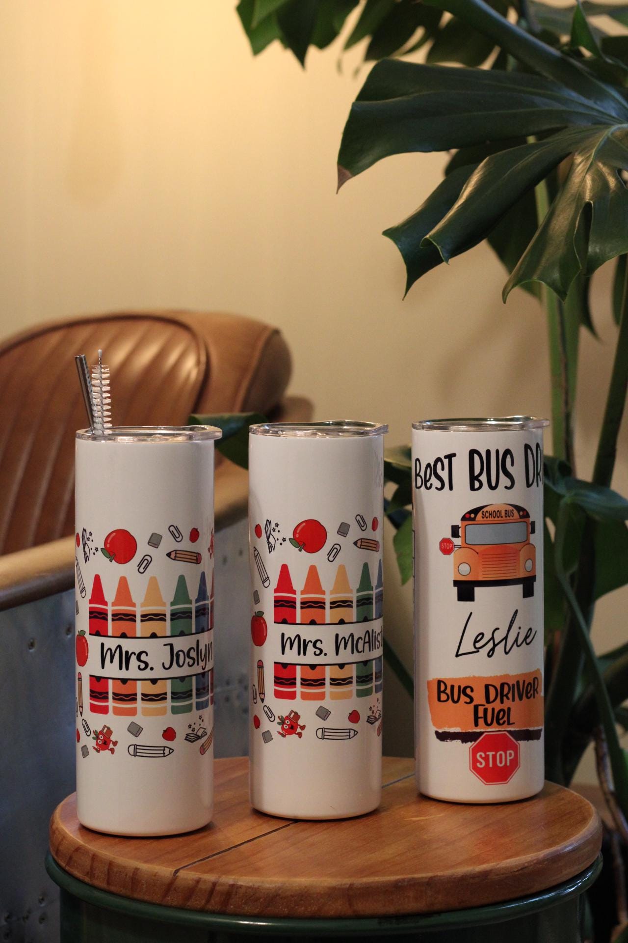 School Theme Custom Metal Tumbler 20 Oz. with lid & metal straw