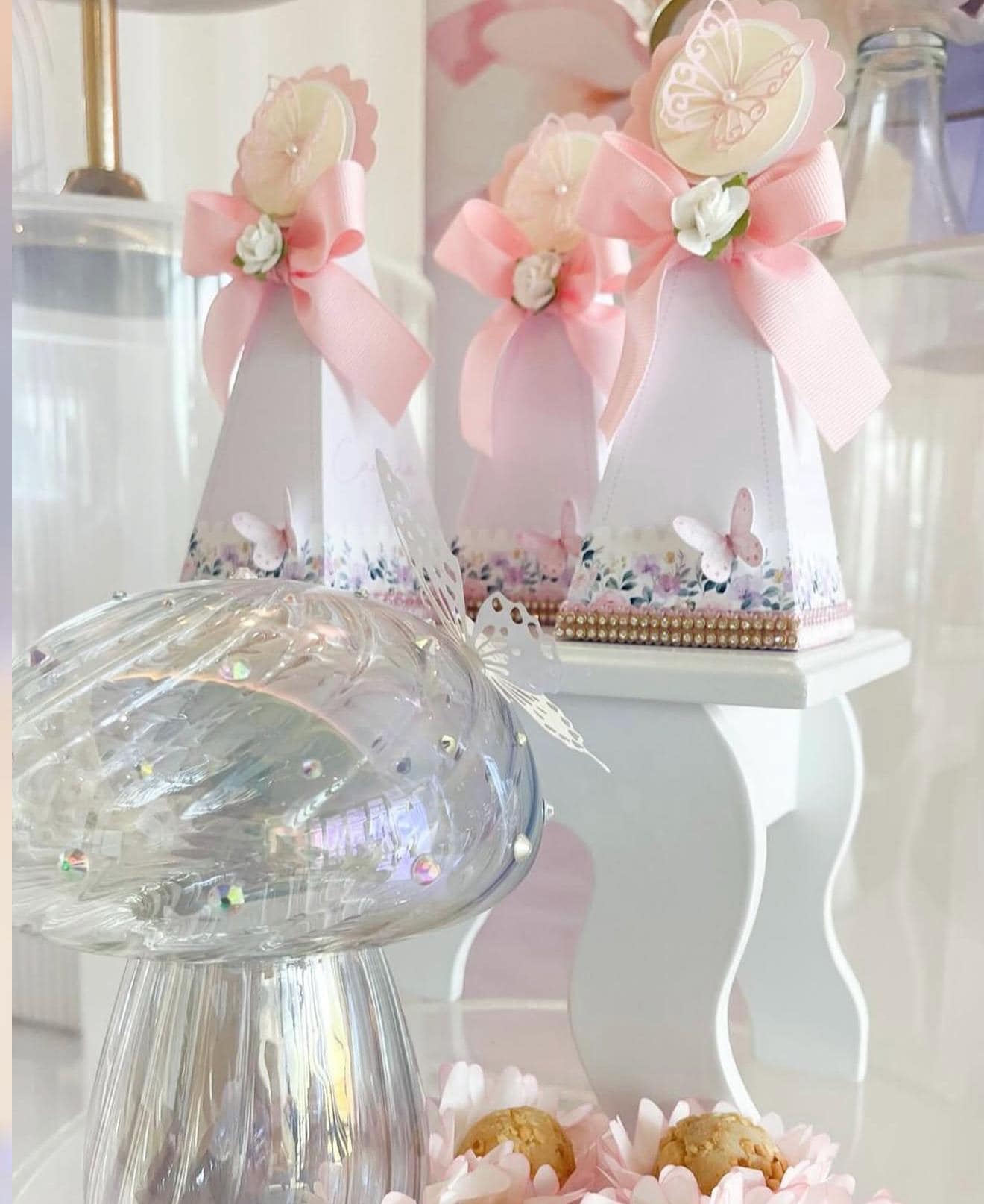 Butterfly Garden Pyramid Favor Boxes, Elegant Party Decoration (Set of 6)