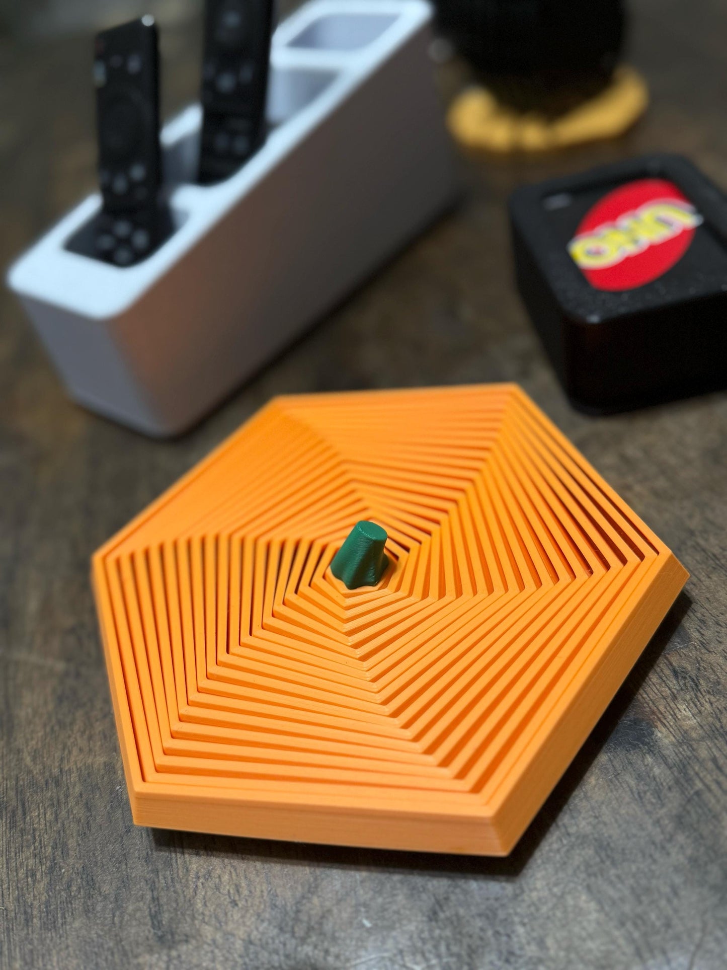 Spooky Season Spinner! Unique Pumpkin Hexagon Fidget Spinner with realistic Stem.