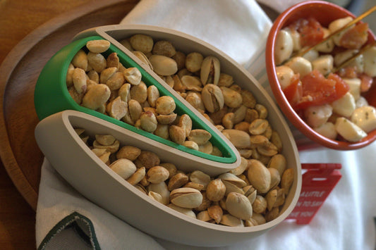 Double Snack Bowl with Shell Tray, Pistachio Olive Edamame Serving