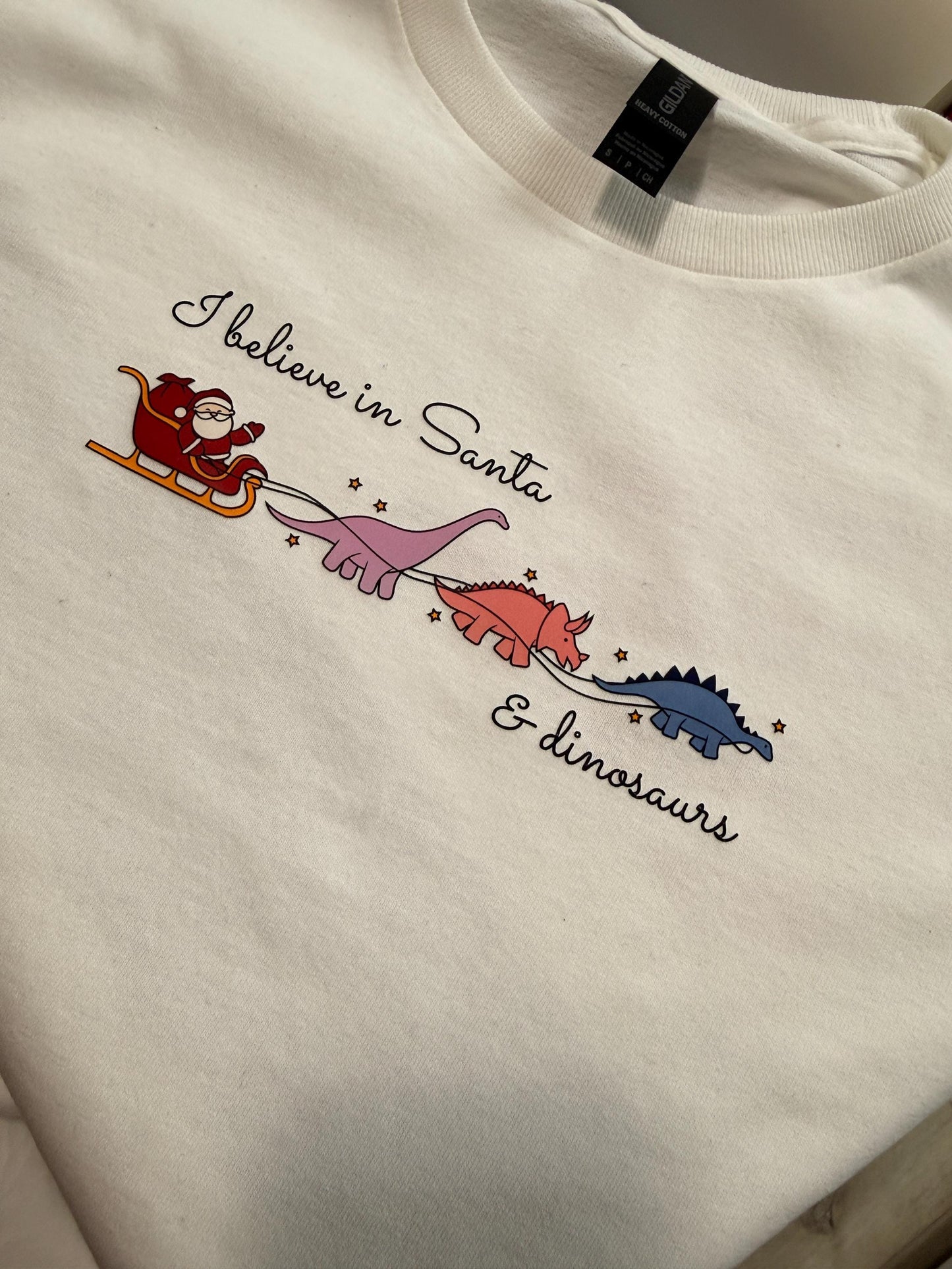 I Believe in Santa and Dinosaurs T-Shirt | Funny Christmas Shirt | Dino Xmas Tee | Quirky Holiday Gift