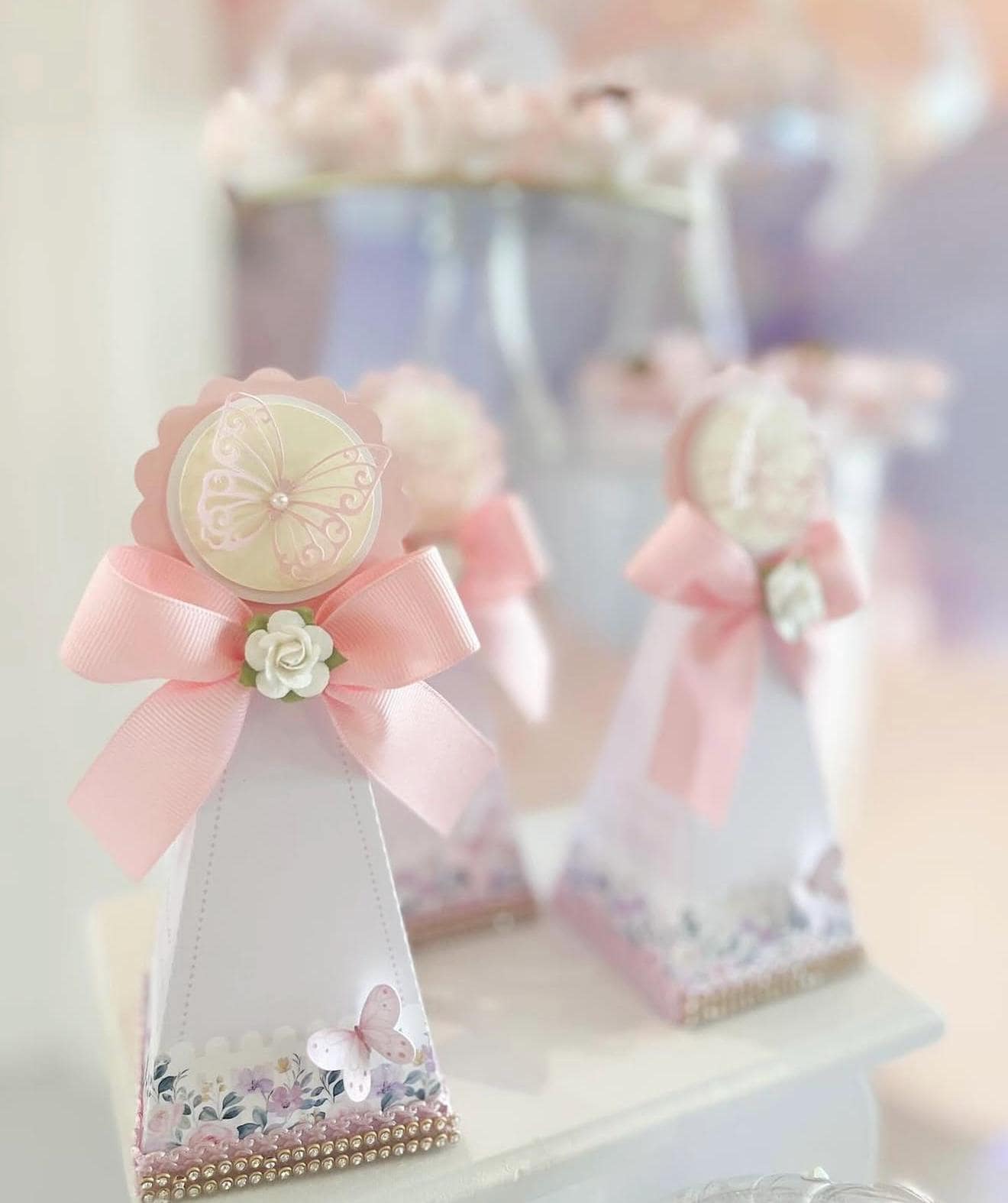 Butterfly Garden Pyramid Favor Boxes, Elegant Party Decoration (Set of 6)