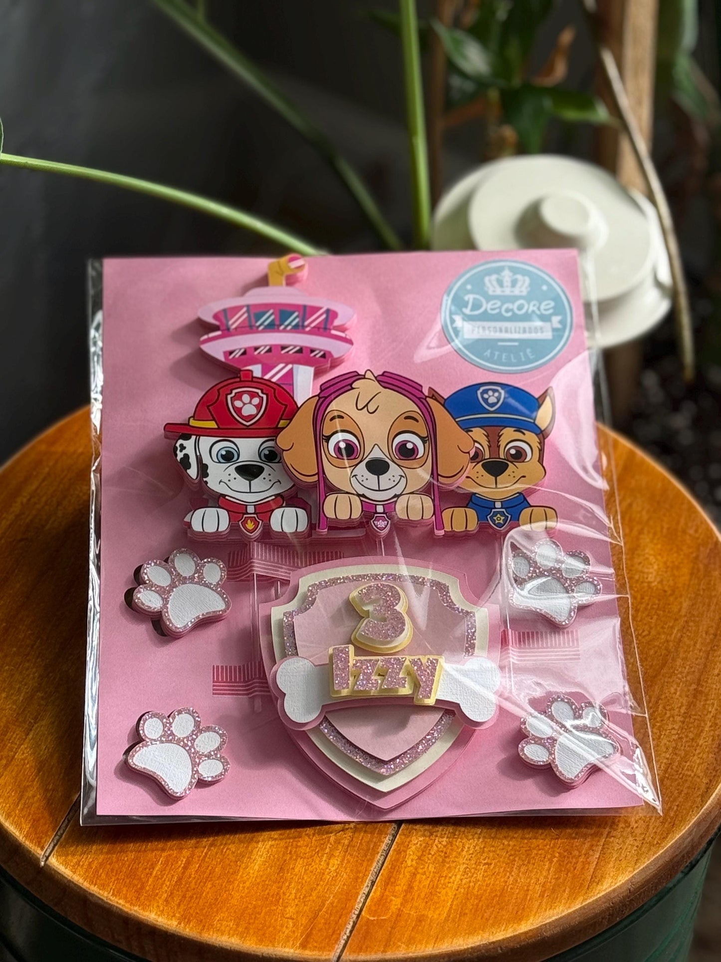Pink Doggie Patrol Customized Cake Topper