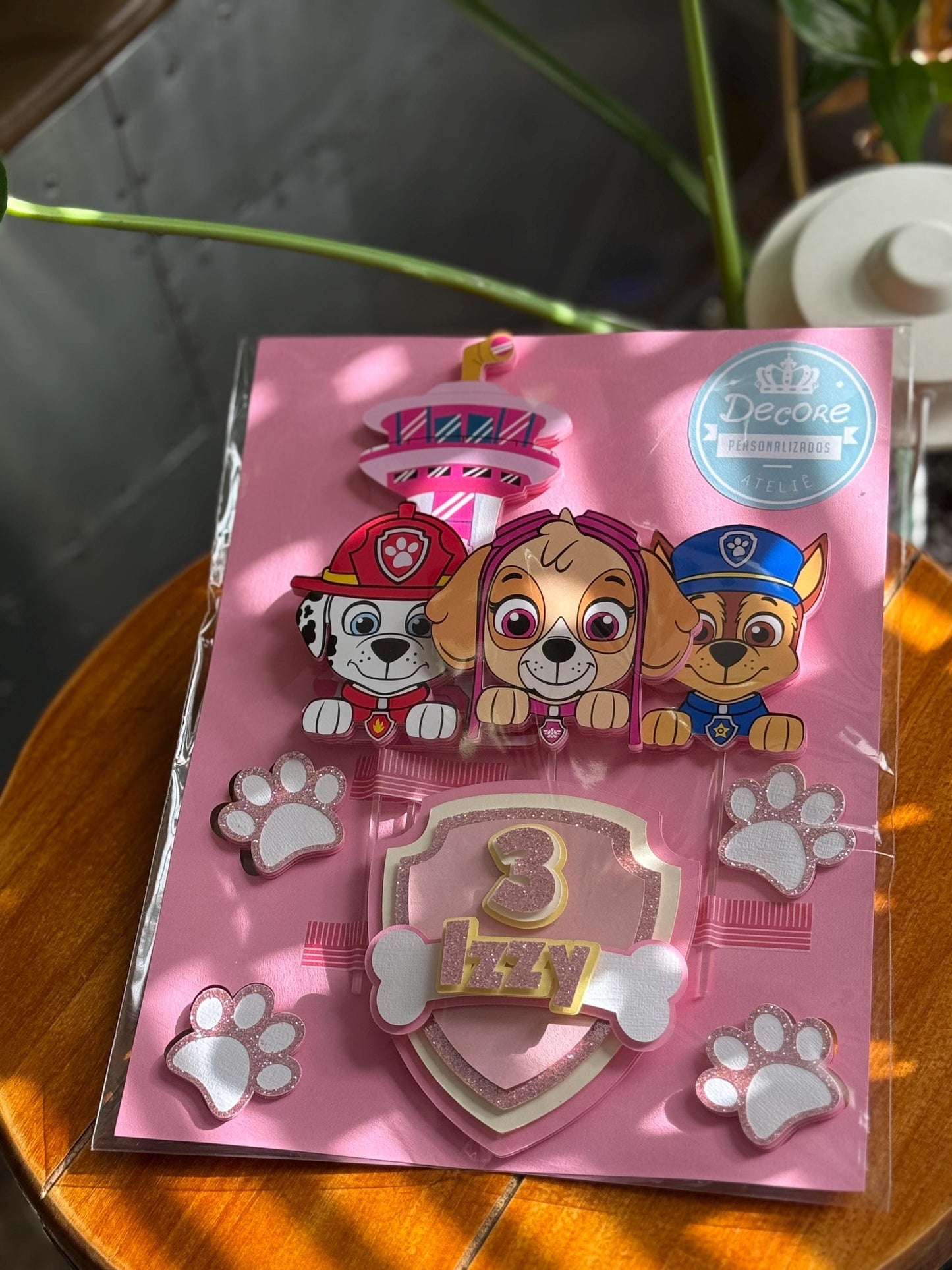 Pink Doggie Patrol Customized Cake Topper