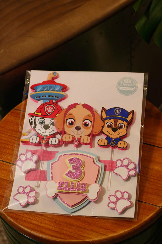Pink Doggie Patrol Customized Cake Topper