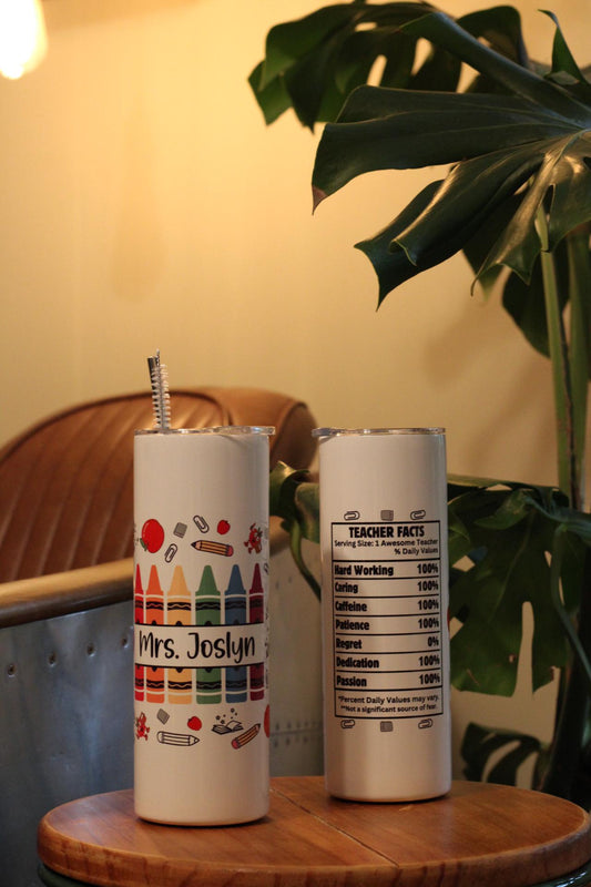 School Theme Custom Metal Tumbler 20 Oz. with lid & metal straw