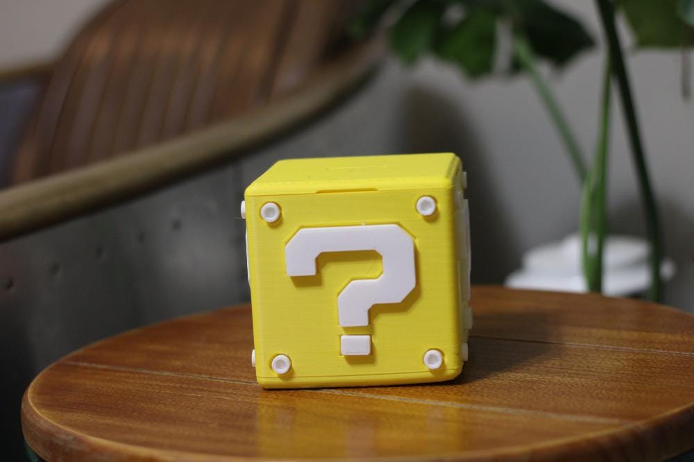 Yellow Question Mark Prize Box Classic Video Game Style Piggy Bank