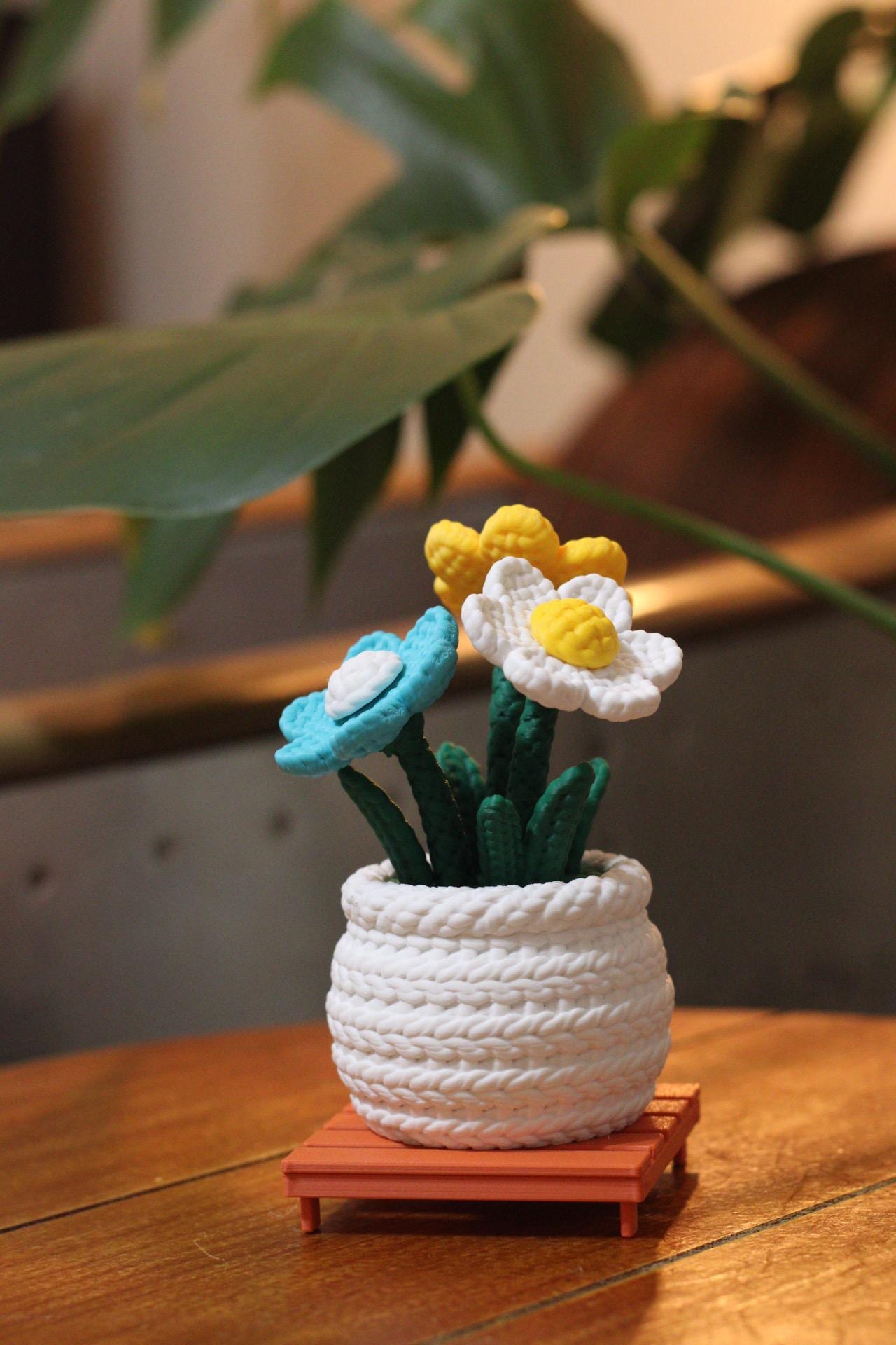 Mini Faux Crochet Flower Pot - Japanese Inspired Plant Decor