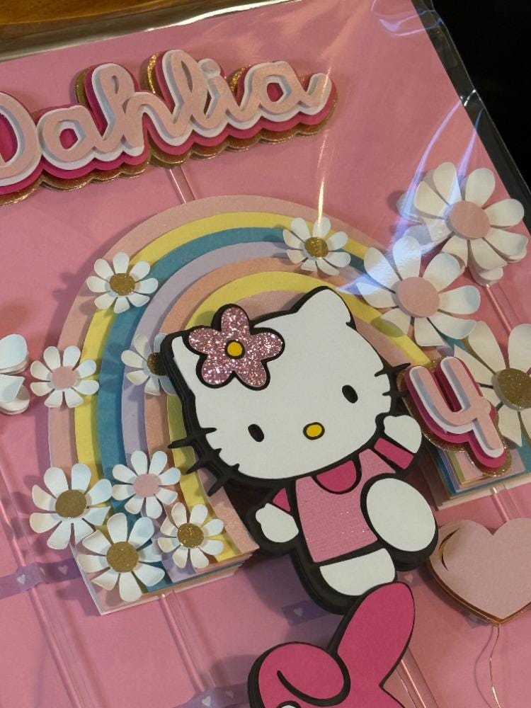 Hello Kitty Custom Cake Topper With Rainbow