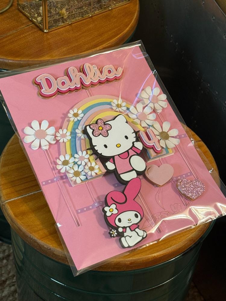 Hello Kitty Custom Cake Topper With Rainbow