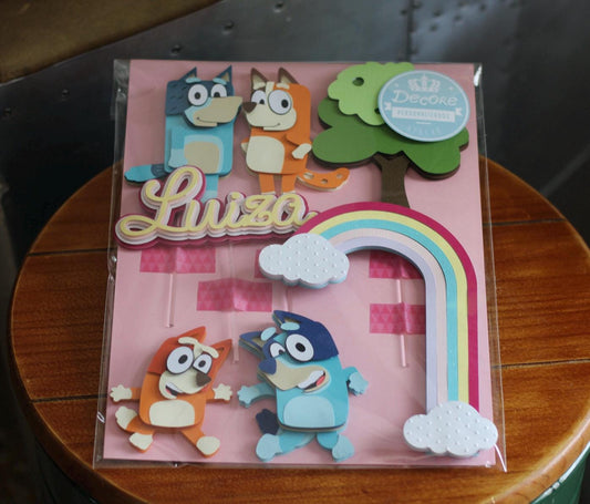Custom Bluey Themed Doggie Cartoon Cake Topper