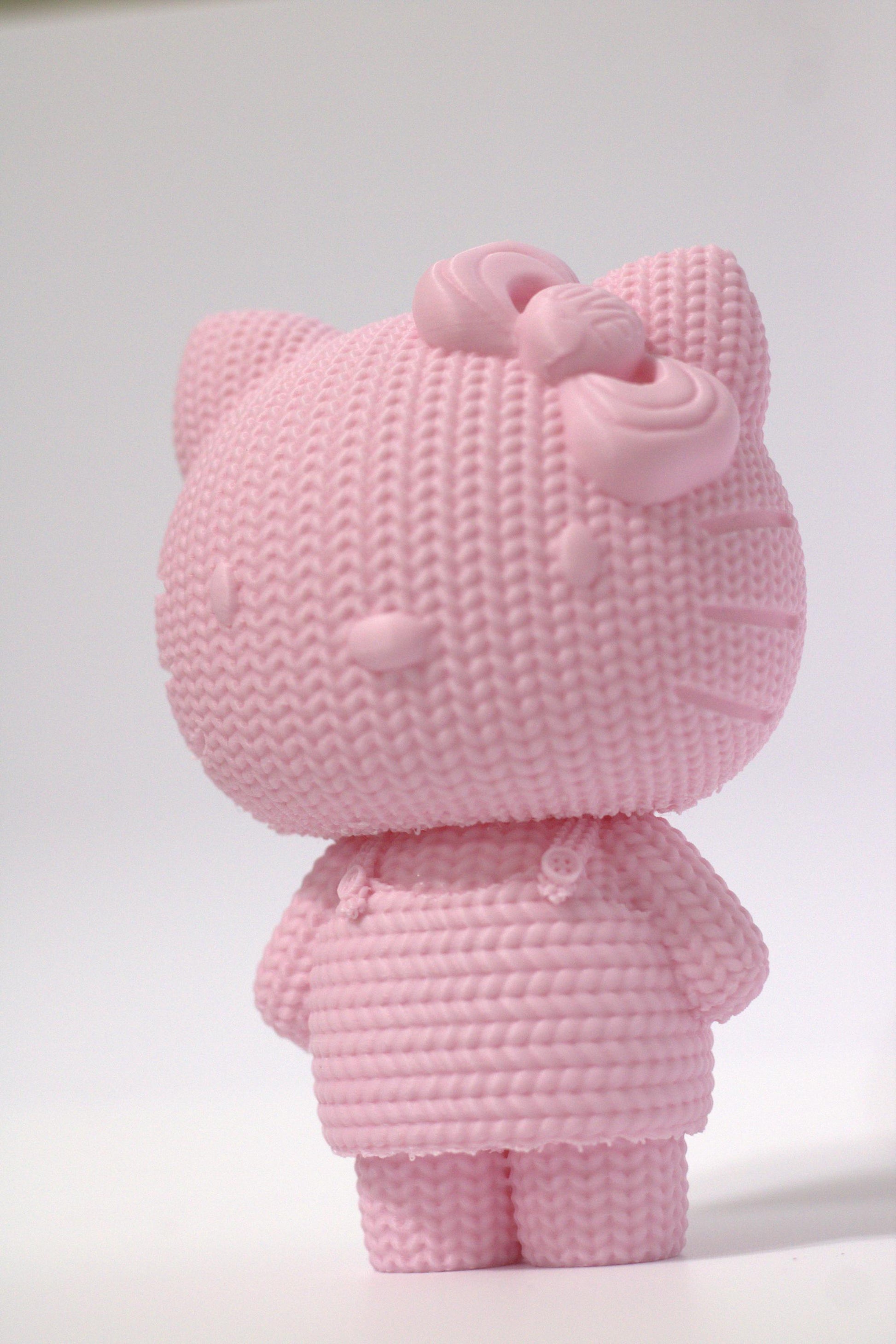 Mini Pink Kitty Figurine: Quilt Style PLA, Cat Lover Gift