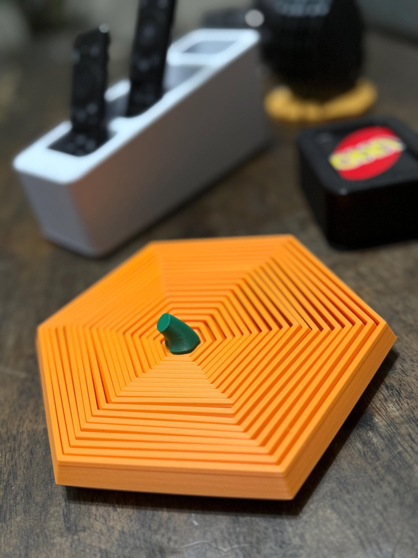 Spooky Season Spinner! Unique Pumpkin Hexagon Fidget Spinner with realistic Stem.