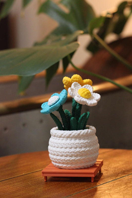 Mini Faux Crochet Flower Pot - Japanese Inspired Plant Decor