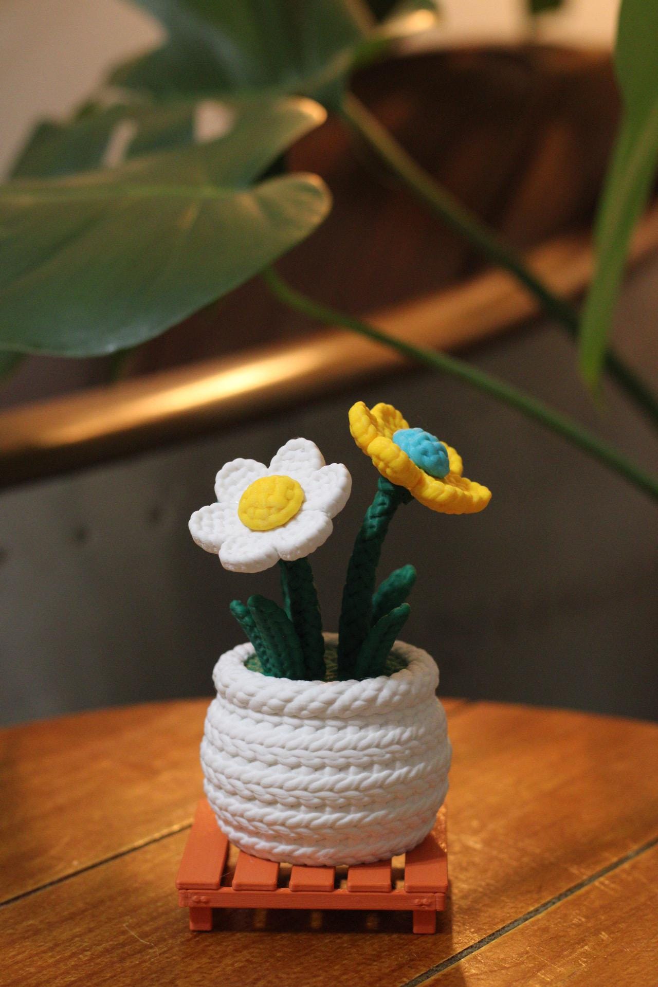 Mini Faux Crochet Flower Pot - Japanese Inspired Plant Decor