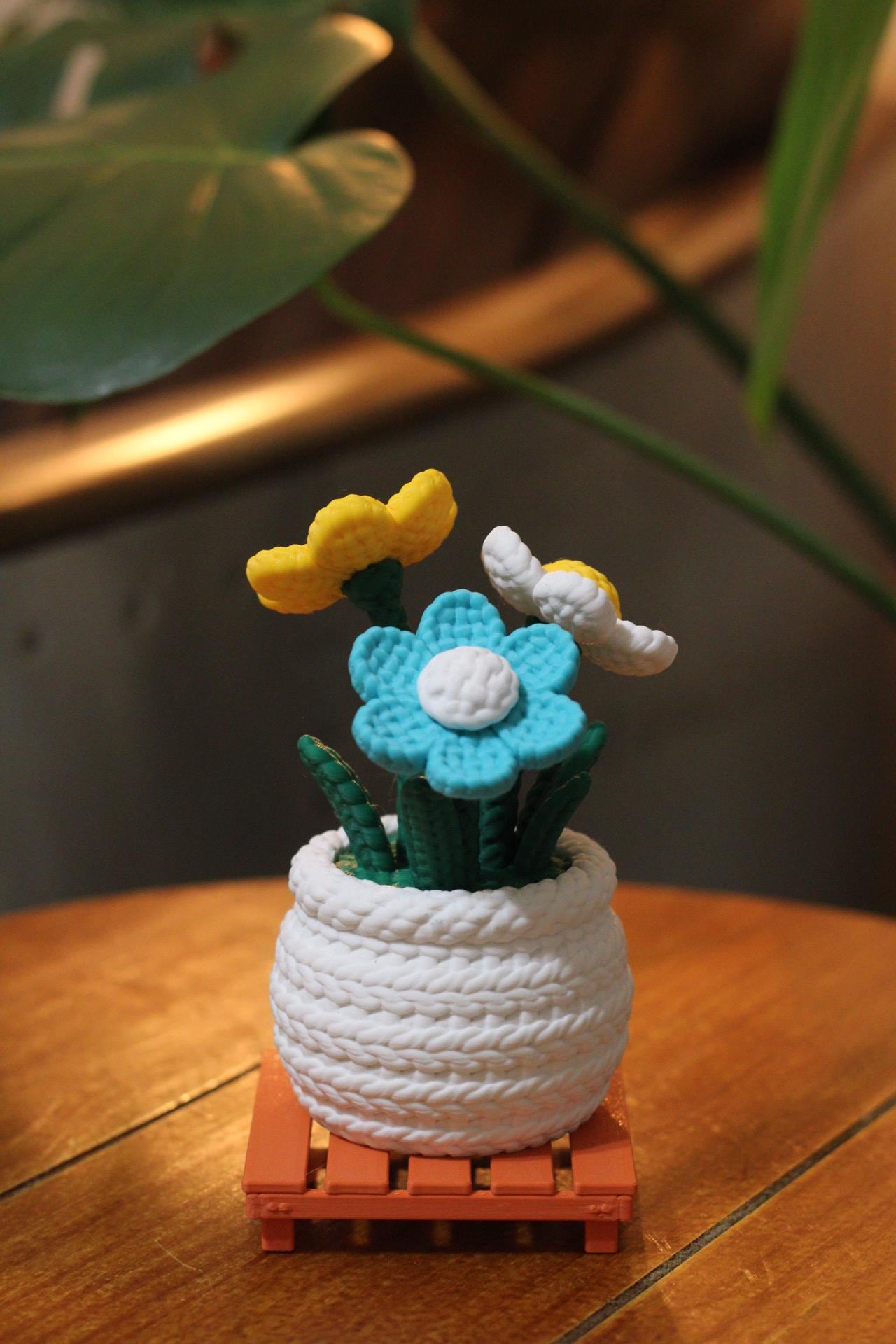 Mini Faux Crochet Flower Pot - Japanese Inspired Plant Decor