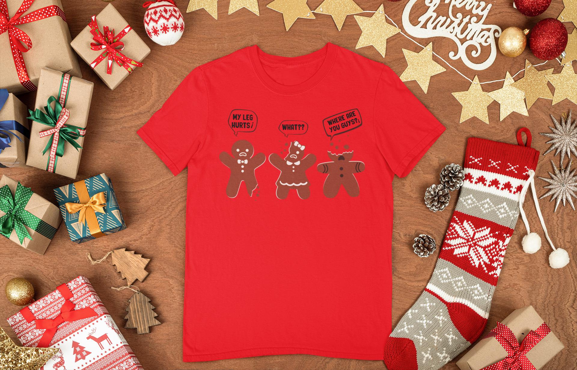 Three Wise Gingerbread Men T-Shirt | Hear No Speak No See No Evil Holiday Apparel