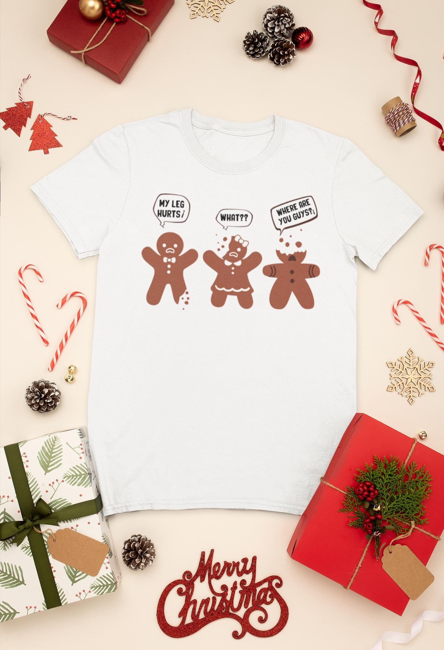 Three Wise Gingerbread Men T-Shirt | Hear No Speak No See No Evil Holiday Apparel
