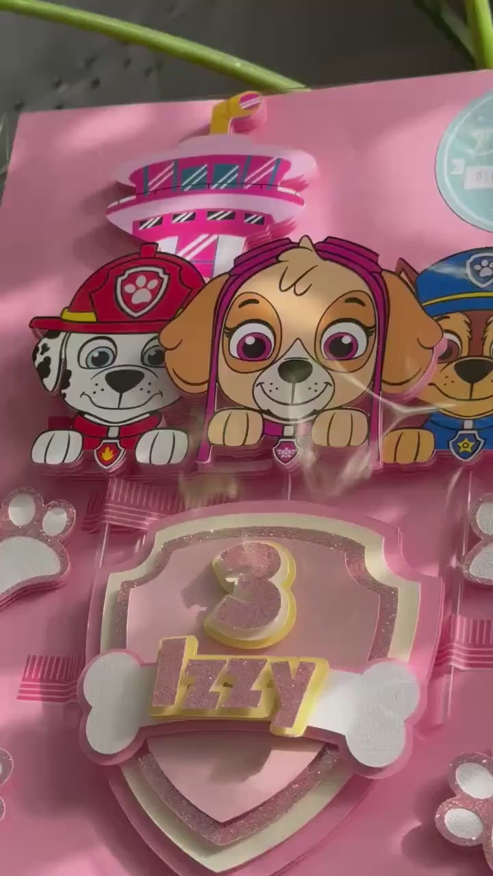 Pink Doggie Patrol Customized Cake Topper